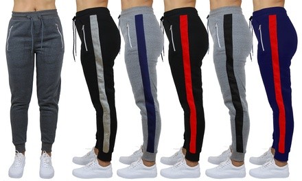 (2-Pack) Women's Loose-Fit Stripe Fleece Joggers