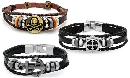 Men's Genuine Leather Bracelet with Medallions