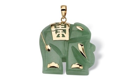 Green Jade 14k Yellow Gold Good Fortune Elephant Pendant