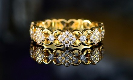 18K Gold Plated Filigree Crystal Ring Made with Swarovski Elements by Barzel