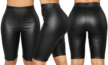 Women's Faux Leather Bike Shorts