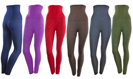 6-Pack Women's High-Waist Compression Tights with French Terry Lining