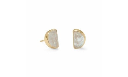 14 Karat Gold Plated Half Moon Rainbow Moonstone Post Earrings