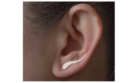 Womens 18K Gold Plated Modern Leaf Earrings 