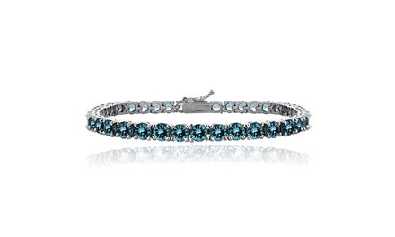 12.9ct London Blue Topaz Round Tennis Bracelet in Sterling Silver