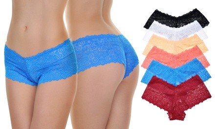 Angelina Lace Cheeky Boxer Panties (6-Pack)