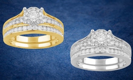 3/4 CTTW Cluster Diamond Bridal Ring Set in 10K Gold by Brilliant Diamond