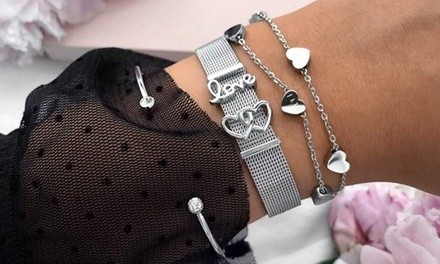 Adjustable Italian Steel Mesh Strap Love Charm Bracelet by Sevil