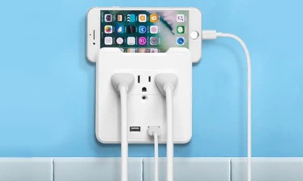 MVMT Surge Protector Wall Outlet with USB Charging Ports and Phone Holder