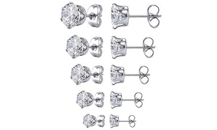 5 Pairs Stainless Steel Clear Cubic Zirconia Stud Earrings unisex 