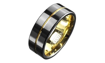 Spikes Two-Tone Black and Gold Plated Tisten Groove Center Ring