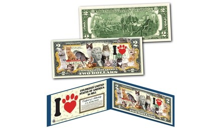 I LOVE CATS Official Genuine Legal Tender U.S. Two-Dollar Bill