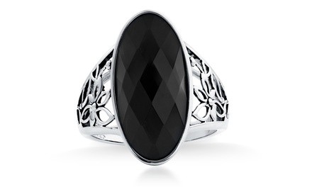 Oval-Cut Genuine Black Onyx Ring in Sterling Silver by Gembassy