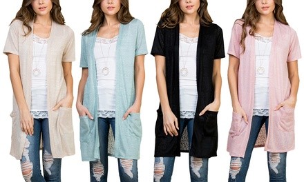 Riah Fashion Women's Sheer Lightweight Pocket Cardigan. Plus Sizes Available.