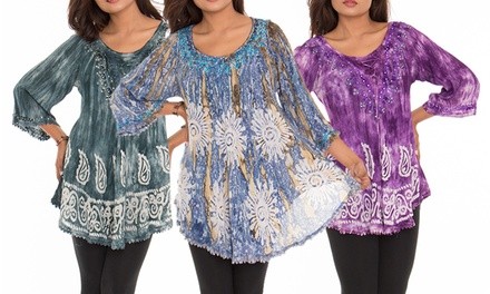 Shoreline Women's Ombre Tie Dye Batik Prints Fall Tunic. Plus Sizes Available.