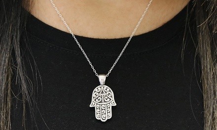 Sterling Silver Artisan Filigree Hamsa Necklace