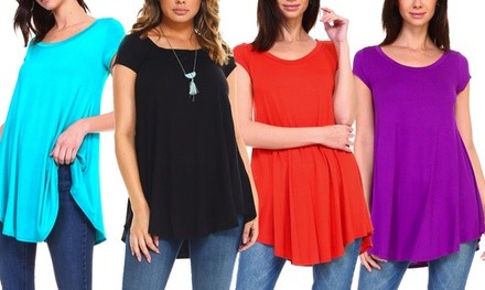 Women's Short Sleeve Flowy Spring Tunic Top. Plus Sizes Available.