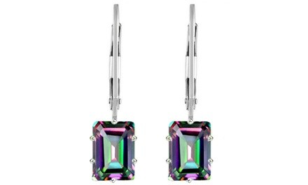 2.00 CTTW Genuine Rainbow Topaz Emerald Cut Leverback Earrings by Valencia Gems