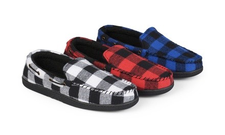 Vance Co. Men's Faux Sherpa Lined Plaid Mocassin Slippers