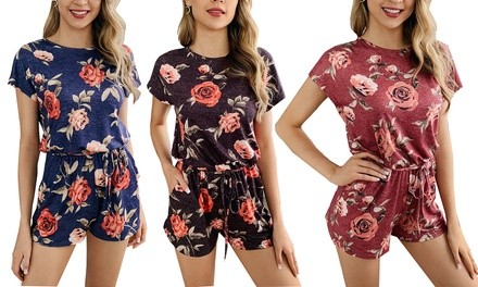 Lilly Posh Women's Short Sleeve Rose Print Romper 