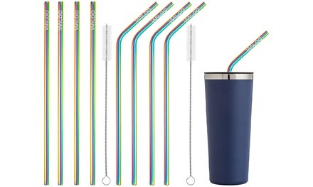 Waloo Rainbow Stainless Steel Drinking Straws (4- or 8-Pack)