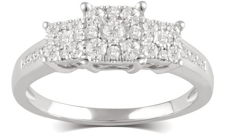 1/2 CTTW Diamond 3-Stone Square Cluster Ring in Sterling Silver by DiamondMuse