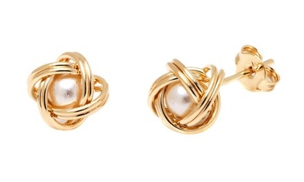 Sevil Pearl Love Knot Earring in 18K Gold Plating