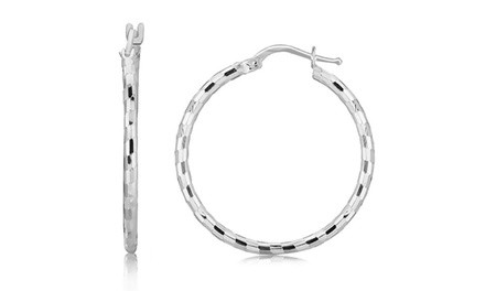 Sterling Silver 35mm Faceted French Lock Hoops by Verona