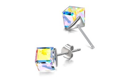 Aurora Borealis Cube Stud Earrings Made with Swarovski Crystal