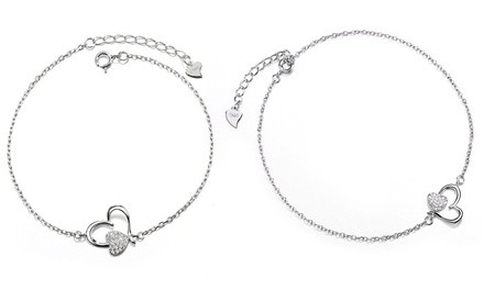 Heart Anklet in Sterling Silver with Swarovski Crystals