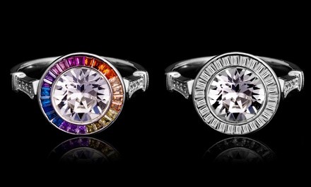 Lesa Michele Halo Ring in Sterling Silver Made with Swarovski Crystals