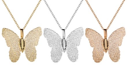 18K Gold Plated Organic Leaf Butterfly Necklace by Sevil