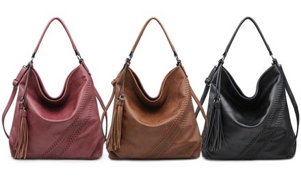 DS Collection Marilyn Women's Fashion Hobo Shoulder Handbag with Tassels