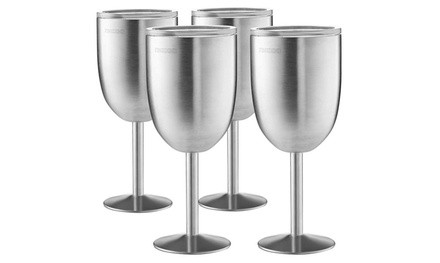 Double-Walled 18/8 Stainless Steel Wine Glasses with Lids (12 Oz.; 2- or 4-Pack)