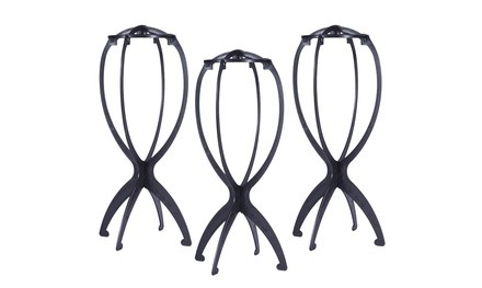 3 Pack Black Short Wig Stands Durable Portable Detachable Wig Dryer Rack