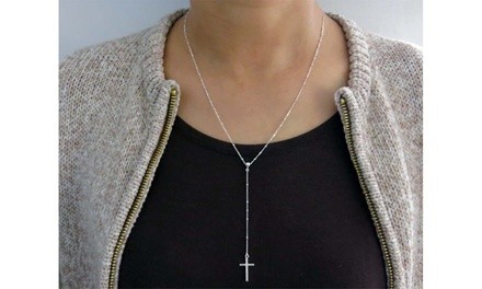 Italian Sterling Silver Rosary Cross Necklace