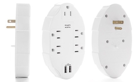 5-Outlet Wall Tap Surge Protector with 2 USB Charging Ports