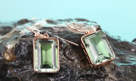 Green Amethyst Drop Earrings in 18K Rose Gold Plating by Peermont