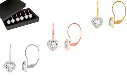 Sterling Silver Heart Cut Leverback Earrings Made With Swarovski Elements 1 or 3-Pack (Multiple Options)