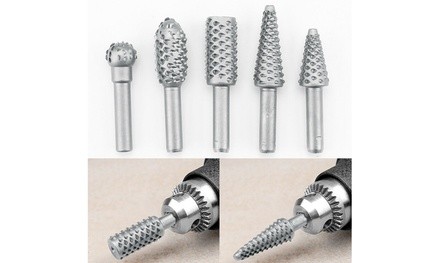 5pcs Woodworking Rotary Burr Set Wood Carving File Rasp Drill Bit 1/4