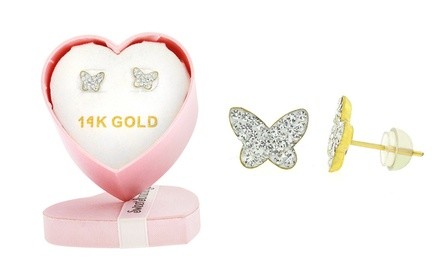 Kids' White Butterfly Stud Earrings in 14K Gold