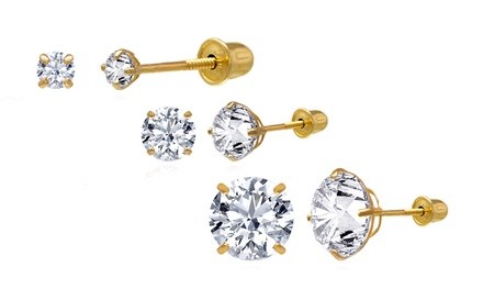 Kids' 14K Solid Gold Cubic Zirconia Screwback Earrings