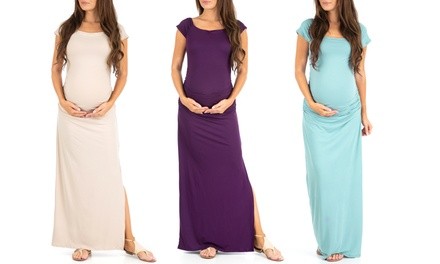 Women's Ruched Maxi Maternity Dress with Side Slits