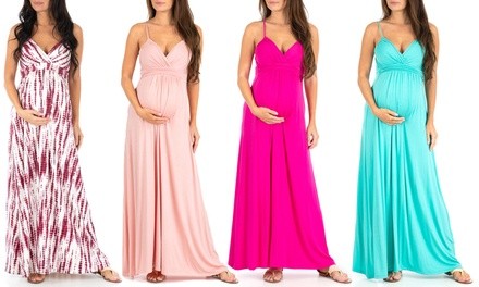 Women's Maternity Cami-Strap Ruched Maxi Dress. Multiple Styles Available.