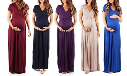 Women's Maternity Faux-Wrap Short Sleeve Maxi Dress