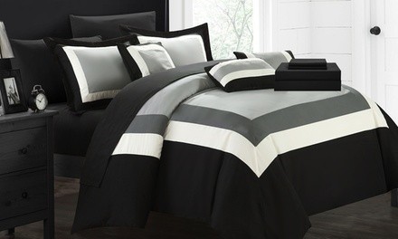 Colorblock or Reversible Geometric Pattern Bed in a Bag Comforter Sets (10-Piece)