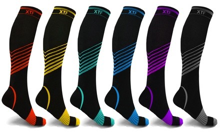 XTF Ultra V-Striped Knee-High Compression Socks (6-Pack)