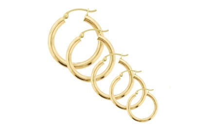 14K Solid Yellow Gold High-Polish Hoop Earrings