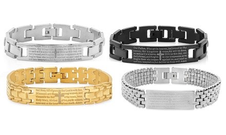 Men's English or Spanish Prayer Bracelets in Stainless Steel