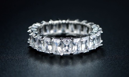 Emerald Cut Eternity Ring Made With Swarovski Elements (Multiple Options)